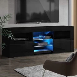 Artiss TV Cabinet Entertainment Unit Stand RGB LED Gloss Furniture 160cm Black -Furniture Shop FURNI O LED TV160 BK AB 99