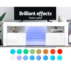 Artiss TV Cabinet Entertainment Unit Stand RGB LED Gloss Furniture 160cm White -Furniture Shop FURNI O LED TV160 WH AB 02