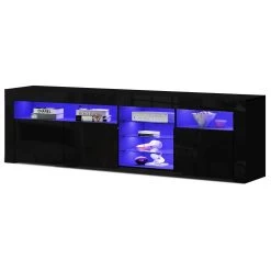 Artiss TV Cabinet Entertainment Unit Stand RGB LED Gloss 3 Doors 180cm Black