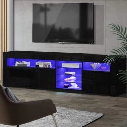 Artiss TV Cabinet Entertainment Unit Stand RGB LED Gloss 3 Doors 180cm Black -Furniture Shop FURNI O LED TV180 BK AB 99