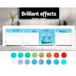 Artiss TV Cabinet Entertainment Unit Stand RGB LED Gloss 3 Doors 180cm White -Furniture Shop FURNI O LED TV180 WH AB 02