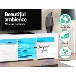 Artiss TV Cabinet Entertainment Unit Stand RGB LED Gloss 3 Doors 180cm White -Furniture Shop FURNI O LED TV180 WH AB 03