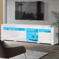 Artiss TV Cabinet Entertainment Unit Stand RGB LED Gloss 3 Doors 180cm White -Furniture Shop FURNI O LED TV180 WH AB 99