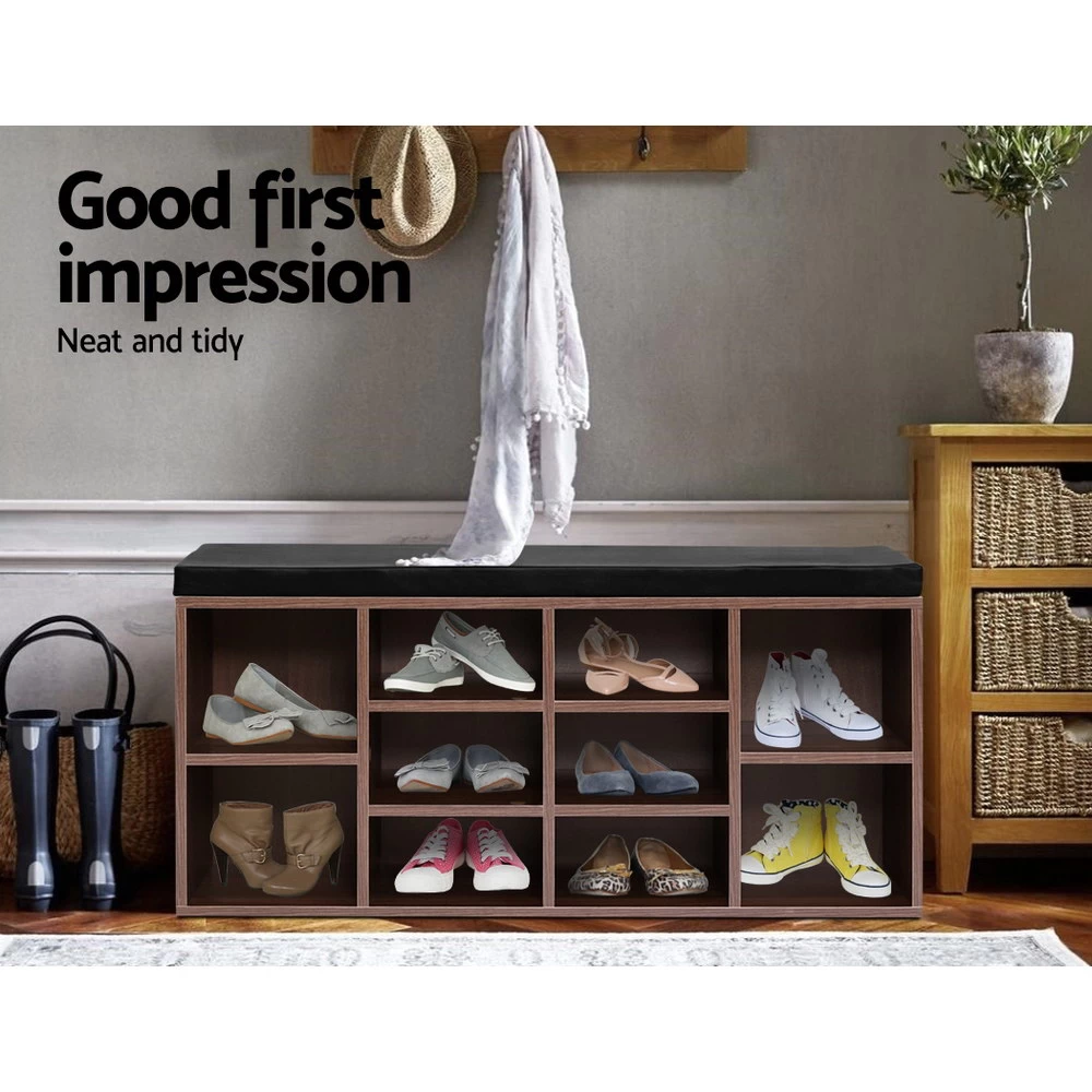 Artiss Shoe Cabinet Bench Shoes Storage Rack Organiser Shelf Cupboard Box Walnut 5 Artiss Shoe Cabinet Bench Shoes Storage Rack Organiser Shelf Cupboard Box Walnut - Image 3