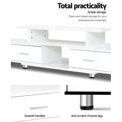 Artiss TV Cabinet Entertainment Unit Stand Wooden 160CM To 220CM Lowline Storage Drawers White -Furniture Shop FURNI O TV 220 WH AB 04