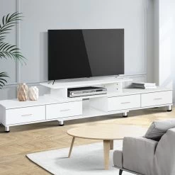 Artiss TV Cabinet Entertainment Unit Stand Wooden 160CM To 220CM Lowline Storage Drawers White (Copy) -Furniture Shop FURNI O TV 220 WH AB 99 1