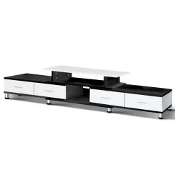 Artiss TV Cabinet Entertainment Unit Stand Wooden 160CM To 220CM Storage Drawers Black White -Furniture Shop FURNI O TV 220 WHBK AB 02