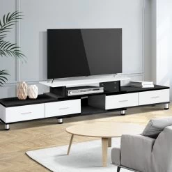 Artiss TV Cabinet Entertainment Unit Stand Wooden 160CM To 220CM Storage Drawers Black White -Furniture Shop FURNI O TV 220 WHBK AB 99