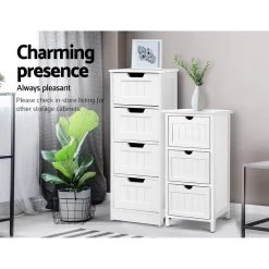 Storage Cabinet Chest Of Drawers Dresser Bedside Table Bathroom Stand Furniture -Furniture Shop FURNI P CAB 4D WH 04