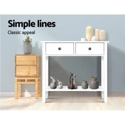 Hallway Console Table Hall Side Entry 2 Drawers Display White Desk Furniture -Furniture Shop FURNI P HS 2D1S WH 02