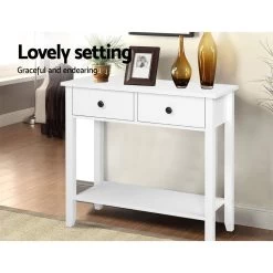 Hallway Console Table Hall Side Entry 2 Drawers Display White Desk Furniture -Furniture Shop FURNI P HS 2D1S WH 03