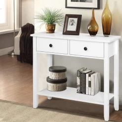 Hallway Console Table Hall Side Entry 2 Drawers Display White Desk Furniture -Furniture Shop FURNI P HS 2D1S WH 99