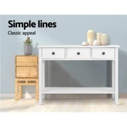 Hallway Console Table Hall Side Entry 3 Drawers Display White Desk Furniture -Furniture Shop FURNI P HS 3D1S WH 02