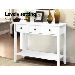 Hallway Console Table Hall Side Entry 3 Drawers Display White Desk Furniture -Furniture Shop FURNI P HS 3D1S WH 03