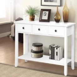 Hallway Console Table Hall Side Entry 3 Drawers Display White Desk Furniture -Furniture Shop FURNI P HS 3D1S WH 99
