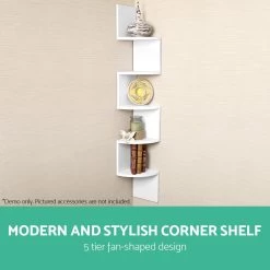 Artiss 5 Tier Corner Wall Shelf – White -Furniture Shop FURNI WALL COR WH 02 1