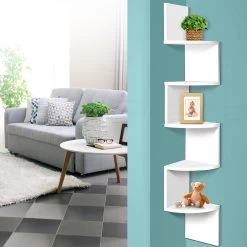 Artiss 5 Tier Corner Wall Shelf – White -Furniture Shop FURNI WALL COR WH 06 1