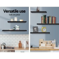 Artiss 3 Piece Floating Wall Shelves – Black -Furniture Shop FURNI WALL SHELF BK 04
