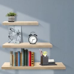 Artiss 3pcs Wall Floating Shelf Set DIY Mount Storage Book Display Rack Oak -Furniture Shop FURNI WALL SHELF WD 99