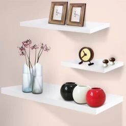 Artiss 3 Piece Floating Wall Shelves – White -Furniture Shop FURNI WALL SHELF WH 03