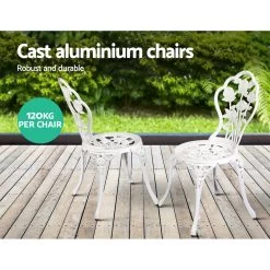 Gardeon Outdoor Furniture Chairs Table 3pc Aluminium Bistro White -Furniture Shop GB CALU 3PC XG1015 WH 02
