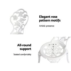 Gardeon Outdoor Furniture Chairs Table 3pc Aluminium Bistro White -Furniture Shop GB CALU 3PC XG1015 WH 03