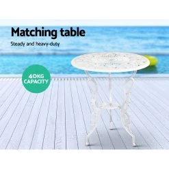 Gardeon Outdoor Furniture Chairs Table 3pc Aluminium Bistro White -Furniture Shop GB CALU 3PC XG1015 WH 04