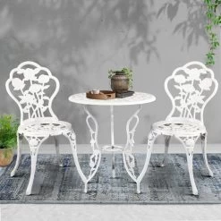 Gardeon Outdoor Furniture Chairs Table 3pc Aluminium Bistro White -Furniture Shop GB CALU 3PC XG1015 WH 06