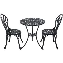 Gardeon 3PC Outdoor Setting Cast Aluminium Bistro Table Chair Patio Black -Furniture Shop GB CALU 3PC XG1018 BK 02
