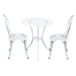 Gardeon 3PC Outdoor Setting Cast Aluminium Bistro Table Chair Patio White -Furniture Shop GB CALU 3PC XG1018 WH 02