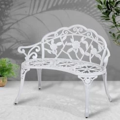 Gardeon Victorian Garden Bench – White -Furniture Shop GB CALU XG1002 WH 06