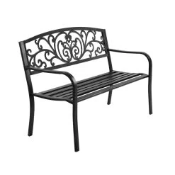 Garden Bench Seat Outdoor Chair Steel Iron Patio Furniture Lounge Porch Lounger Vintage Black Gardeon