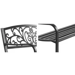 Garden Bench Seat Outdoor Chair Steel Iron Patio Furniture Lounge Porch Lounger Vintage Black Gardeon -Furniture Shop GB STEEL XG201 BK 02