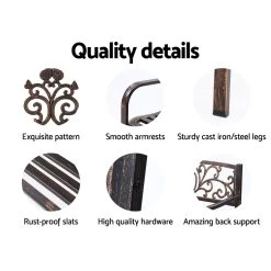 Gardeon Cast Iron Garden Bench – Bronze -Furniture Shop GB STEEL XG201 BZ 03