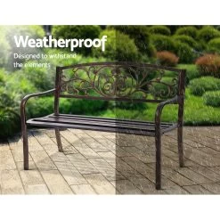 Gardeon Cast Iron Garden Bench – Bronze -Furniture Shop GB STEEL XG201 BZ 05