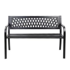 Gardeon Cast Iron Modern Garden Bench – Black -Furniture Shop GB STEEL XG202 BK 02