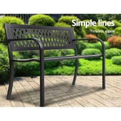 Gardeon Cast Iron Modern Garden Bench – Black -Furniture Shop GB STEEL XG202 BK 03