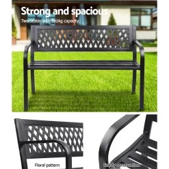 Gardeon Cast Iron Modern Garden Bench – Black -Furniture Shop GB STEEL XG202 BK 04