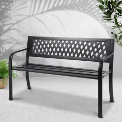 Gardeon Cast Iron Modern Garden Bench – Black -Furniture Shop GB STEEL XG202 BK 06