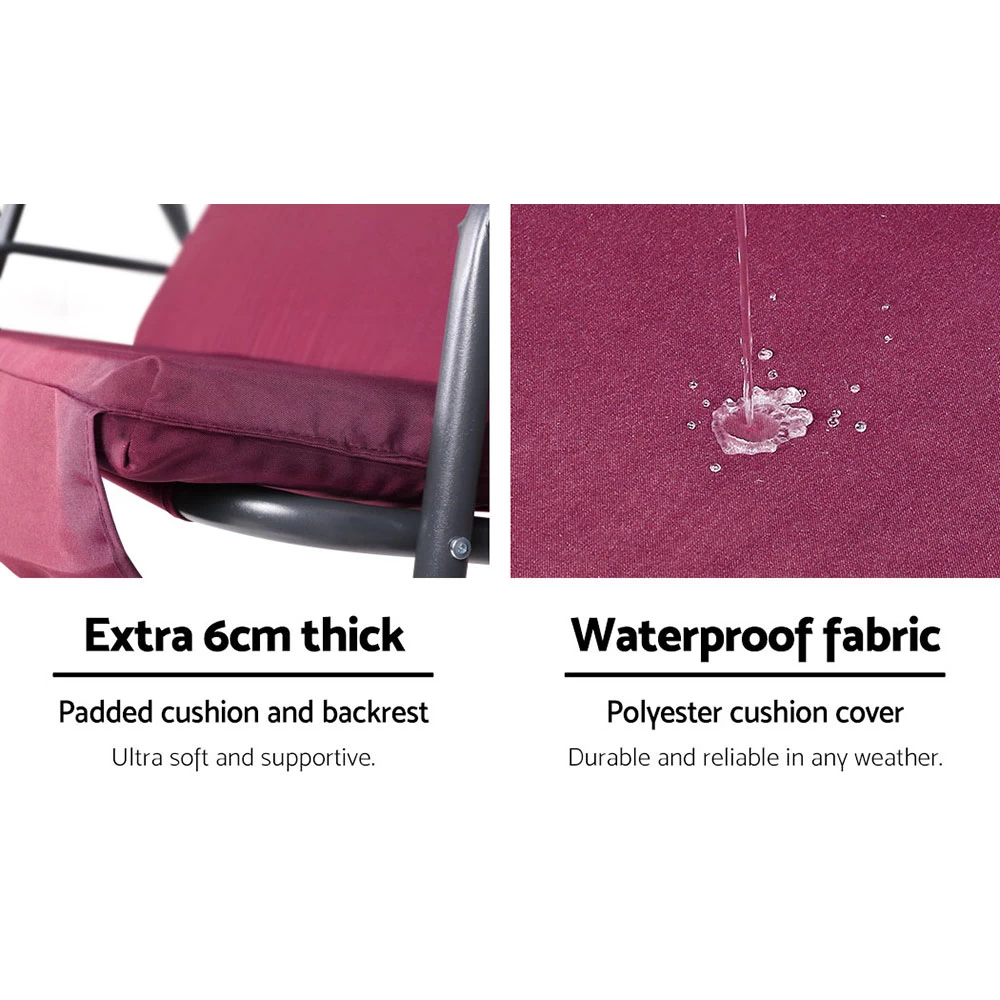 Gardeon Outdoor Swing Chair Hammock 3 Seater Garden Canopy Bench Seat Backyard 6 Gardeon Outdoor Swing Chair Hammock 3 Seater Garden Canopy Bench Seat Backyard - Image 4