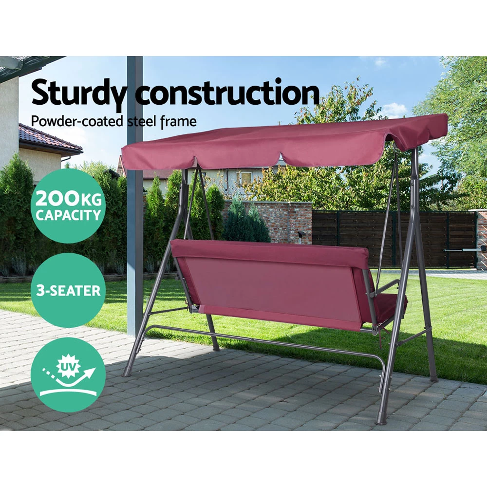 Gardeon Outdoor Swing Chair Hammock 3 Seater Garden Canopy Bench Seat Backyard 8 Gardeon Outdoor Swing Chair Hammock 3 Seater Garden Canopy Bench Seat Backyard - Image 6