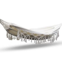 Gardeon Hanging Tassel Hammock Swing Bed Cream -Furniture Shop HM BED TASSEL COT CR 03