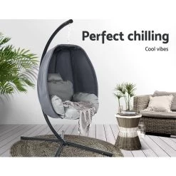 Gardeon Outdoor Furniture Egg Hammock Hanging Swing Chair Pod Lounge Chairs -Furniture Shop HM EGG FOLD S GREY 03