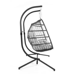 Gardeon Outdoor Furniture Hanging Swing Chair Egg Hammock Pod Wicker 2 Person Grey -Furniture Shop HM EGG ROPE D GREY 02