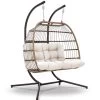 Gardeon Outdoor Furniture Hanging Swing Chair Stand Egg Hammock Rattan Wicker Latte -Furniture Shop HM EGG ROPE D LACR 00