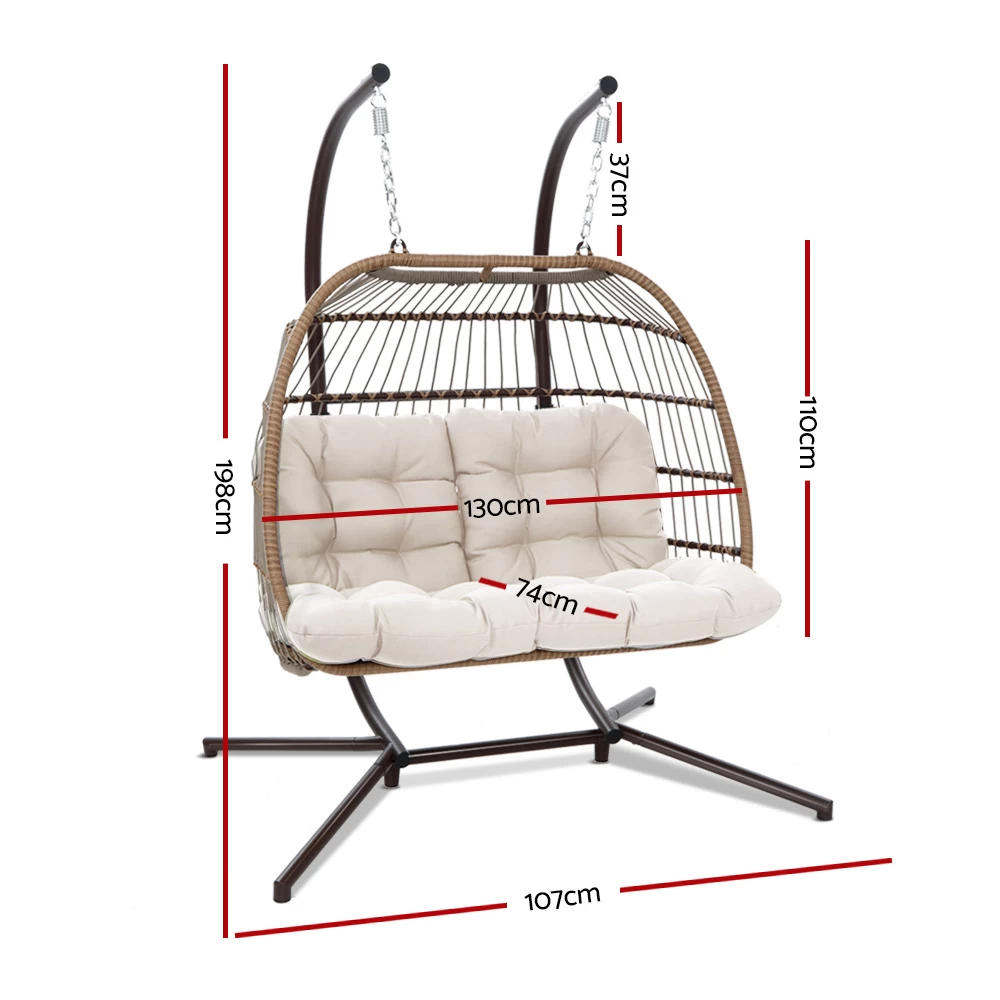 Gardeon Outdoor Furniture Hanging Swing Chair Stand Egg Hammock Rattan Wicker Latte 4 Gardeon Outdoor Furniture Hanging Swing Chair Stand Egg Hammock Rattan Wicker Latte - Image 2