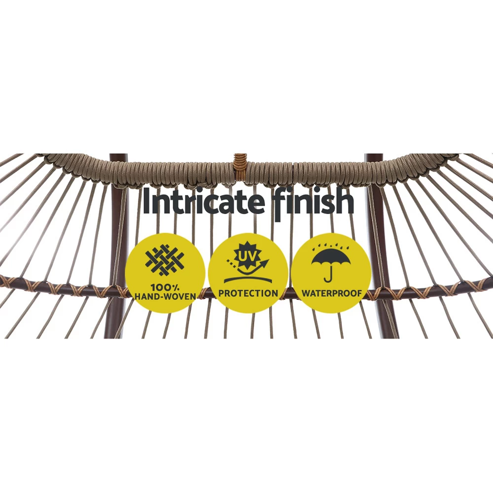 Gardeon Outdoor Furniture Hanging Swing Chair Stand Egg Hammock Rattan Wicker Latte 7 Gardeon Outdoor Furniture Hanging Swing Chair Stand Egg Hammock Rattan Wicker Latte - Image 5