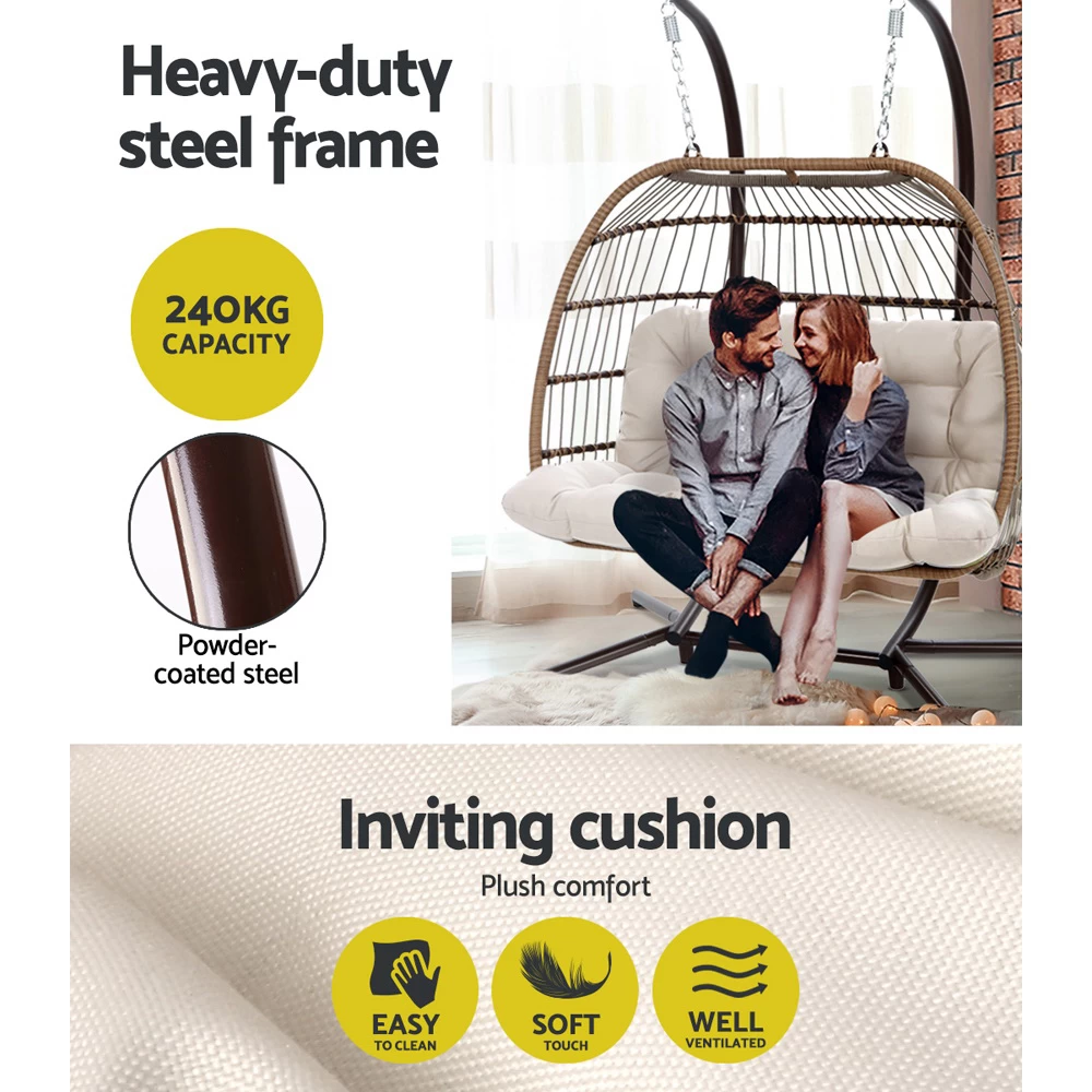 Gardeon Outdoor Furniture Hanging Swing Chair Stand Egg Hammock Rattan Wicker Latte 8 Gardeon Outdoor Furniture Hanging Swing Chair Stand Egg Hammock Rattan Wicker Latte - Image 6