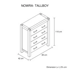 Nowra 4 Drawer Tallboy Chocolate -Furniture Shop Info Tallboy