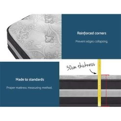 Giselle Bedding King Single Mattress Bed Size 7 Zone Pocket Spring Medium Firm Foam 30cm -Furniture Shop MATTRESS 0606 KS 05